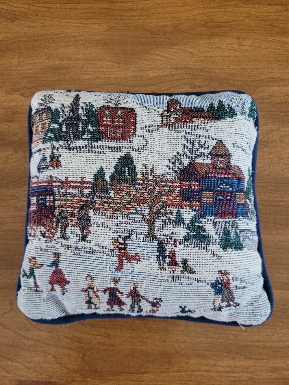 Winter Village Holiday Small Throw Pillow - Blue